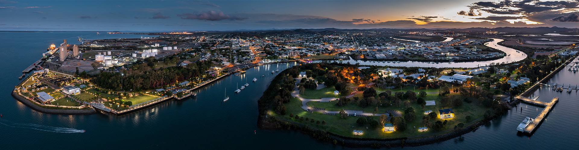 Aerial view of Gladstone town and port.