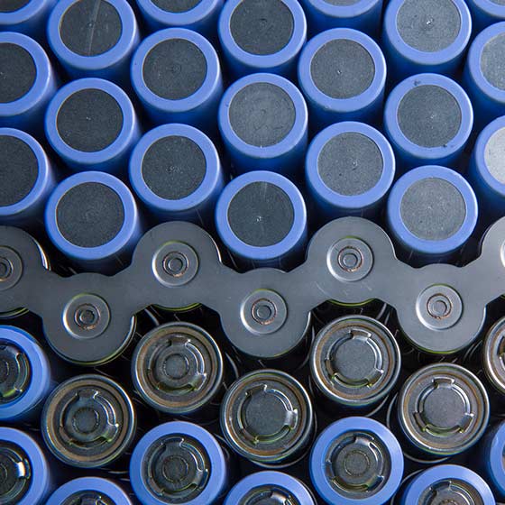 Close up view of a lot of batteries.