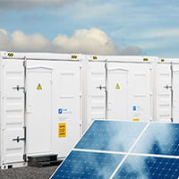 Illustration of energy storage system, with battery storage and solar PV